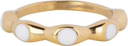 Charmin&#039;s Goudkleurig Ring Met Witte Ronde Emaille Bollen Staal R1492