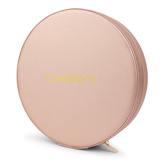 Bo&icirc;te &agrave; bagues ronde Charmin&#039;s avec pr&eacute;sentoir en cuir v&eacute;g&eacute;talien rose miroir 5553