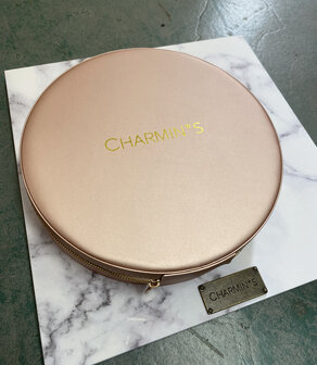 Charmin&#039;s Round Ring Box with Mirror Pink Vegan Leather Display 5553