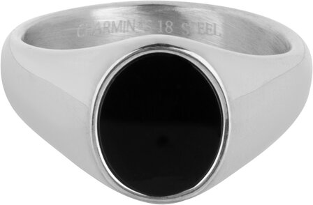 Charmin&#039;s Siegelring mit flachem ovalem schwarzem Onyx-Edelstein, Stahl R1479, Stahl R1481