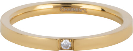 Charmin&#039;s Steel Gold-Colored Ring With 2mm Crystal R1562 Precious Shiny Steel