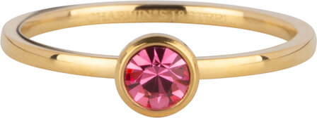 Charmin&#039;s Ring Gold Birthstone January Garnet Red Crystal Steel Round Stone 4mm R1592 R1606160505