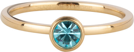 Charmin&#039;s Gold-Colored Ring Birthstone March Light Blue Crystal Steel Iconic R1596