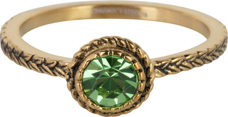 Charmin&#039;s Goudkleurige Ring Birthstone Augustus Lichtgroene Kristal Staal Iconic R1602