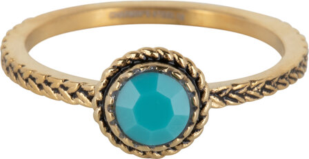 Charmin&#039;s Goudkleurige Ring Birthstone December Turkoois Kristal Staal Iconic R1608