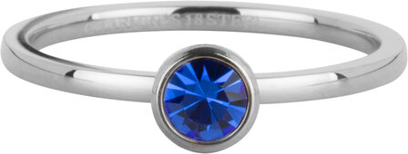 Charmin&rsquo;s Hartje Kinder Ring  Birthstone September Donkerblauwe Sapphire Kristal Staal Hartje Steen 4mm R1583