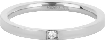 Charmin&#039;s Stalen Ring Met 2 mm Kristal R1561  Precious Shiny Steel