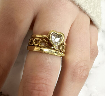 Charmin&#039;s Ring met Hartvormig Wit Kristallen Steentje Staal R1653 &ndash; Romantische Eyecatcher