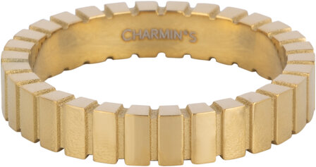 Charmin&#039;s Goudkleurige Ring met Geslepen Rechthoekjes en Matte Details R1546 &ndash; Modern en Architectonisch