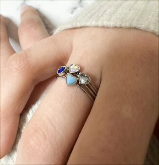 Charmin&#039;s Ring met Wit Kristallen Hartsteentje Staal R1573 &ndash; Birthstone April