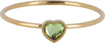 Charmin&#039;s Goudkleurige Ring met Lichtgroene Hartsteen Staal R1582 &ndash; Birthstone Augustus