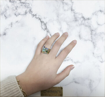 Charmin&#039;s Goudkleurige Ring met Lichtblauwe Topaas Hartsteen Staal R1572 &ndash; Birthstone Maart