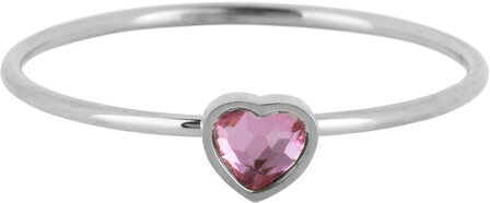 Charmin&#039;s Ring with Pink Crystal Heart Stone Steel R1586 &ndash; Birthstone October