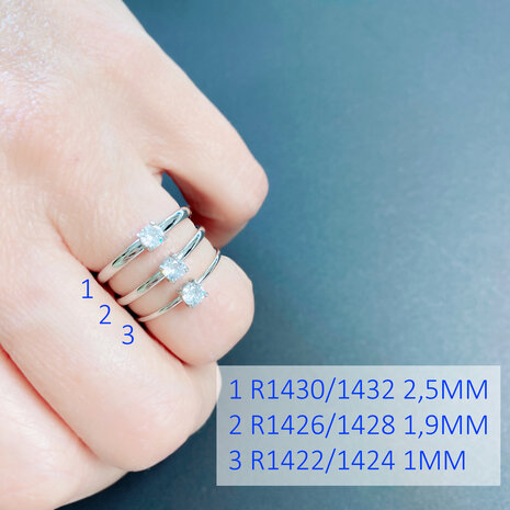 Charmins klassischer Solitär-Ring, 2,2 mm, weißer Stein, Goud R1431