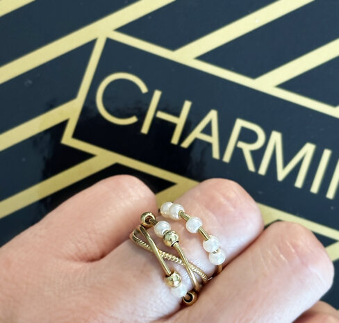 Charmin's Ring Rotating Pearls Anxiety Fidget Gold-colored Steel R1365