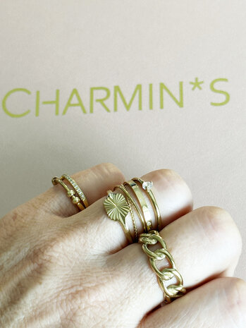 Charmin's Goudkleurige Gourmet Schakel Ketting-ring Staal R1375