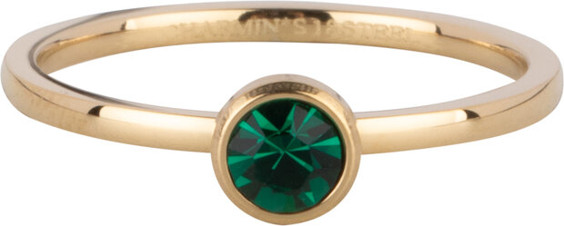 Charmin's Goudkleurige Ring Birthstone Mei Donkergroene Kristal Staal Iconic R1598