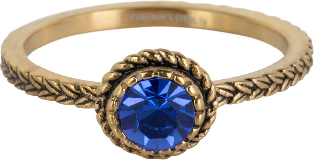 Charmin's Gold Ring Birthstone September Dark Blue Crystal Steel Iconic Vintage R1604