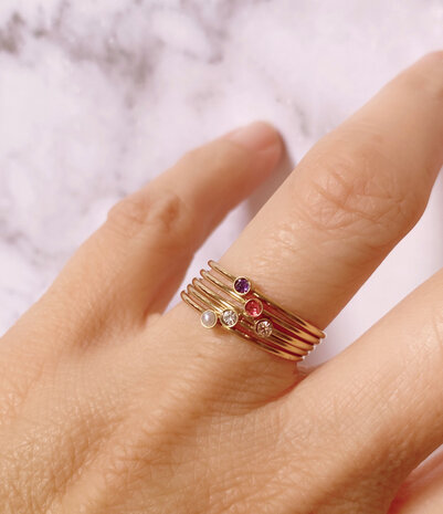 Charmin's  Birthstone Ring April Witte Steen Shine Bright 2.0 Goldplated R432/KR88