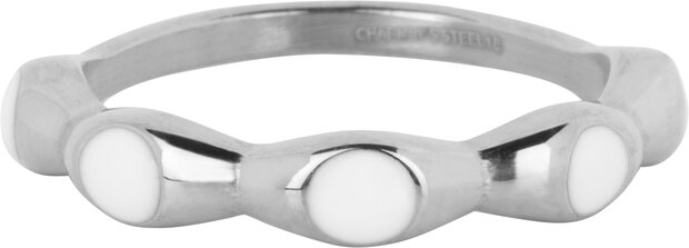 Charmin's Zilverkleurig Ring Met Witte Ronde Emaille Bollen Staal R1491