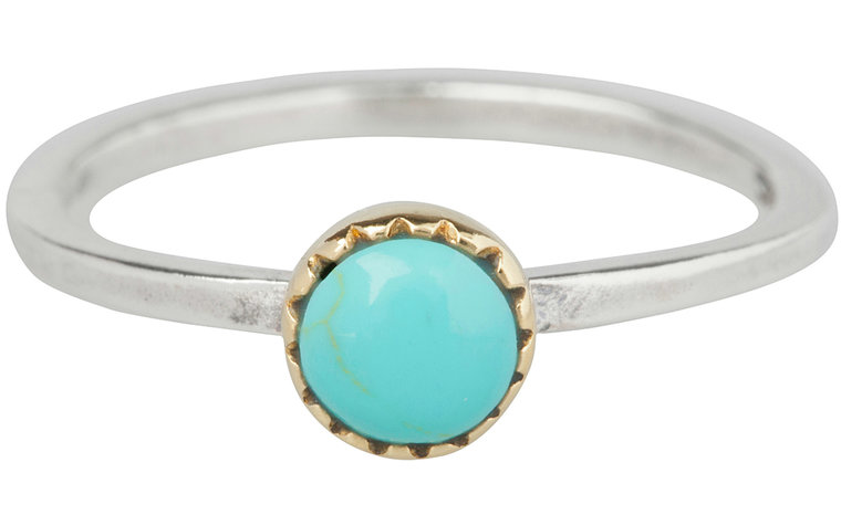 Charmin’s stapelring zilver R266 Natural Turquoise Goldplatedtop