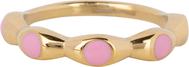 Charmin's Goudkleurig Ring Met Roze Ronde Emaille Bollen Staal R1496