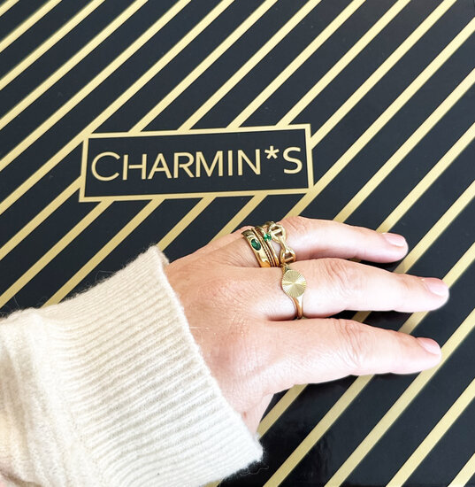 Charmin's Gold-colored Signet Ring Engraving Star Pattern Round Steel R1343