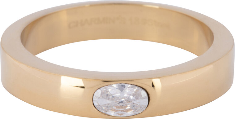 Charmin's Ring Wide Band Oval White Stone Gold-colored Steel R1223