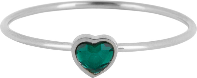 Charmin’s Hartje Kinder Ring  Birthstone  Mei Tiger Eye Donkergroene Emerald Kristal Staal Hartje Steen 4mm R1575