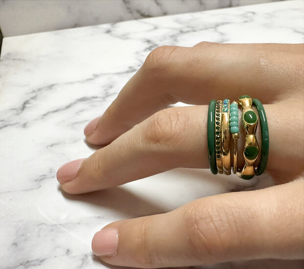 Charmin's Dark Emerald Green Enamel Stacking Ring in Stainless Steel - A Chic Choice R1615