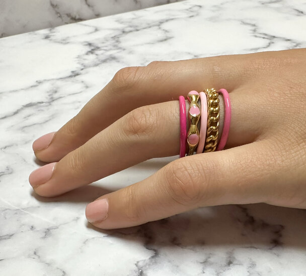 Charmin's Fluorescent Bright Pink Enamel Stacking Ring in Stainless Steel - A Bold Choice R1611