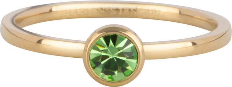 Charmin's Gold-Colored Ring Birthstone August Light Green Crystal Steel Iconic R1602