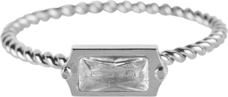 Charmin’s  stapelring staal R631 Turned Shiny Steel Rectangle Crystal CZ
